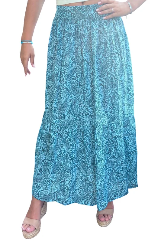 women's polyester tiered skirts for partiesWillow Maxi Skirt In Blue Paisley