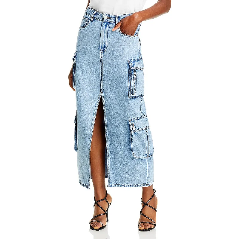 women's dressy circle skirtsWomens Cargo Maxi Denim Skirt