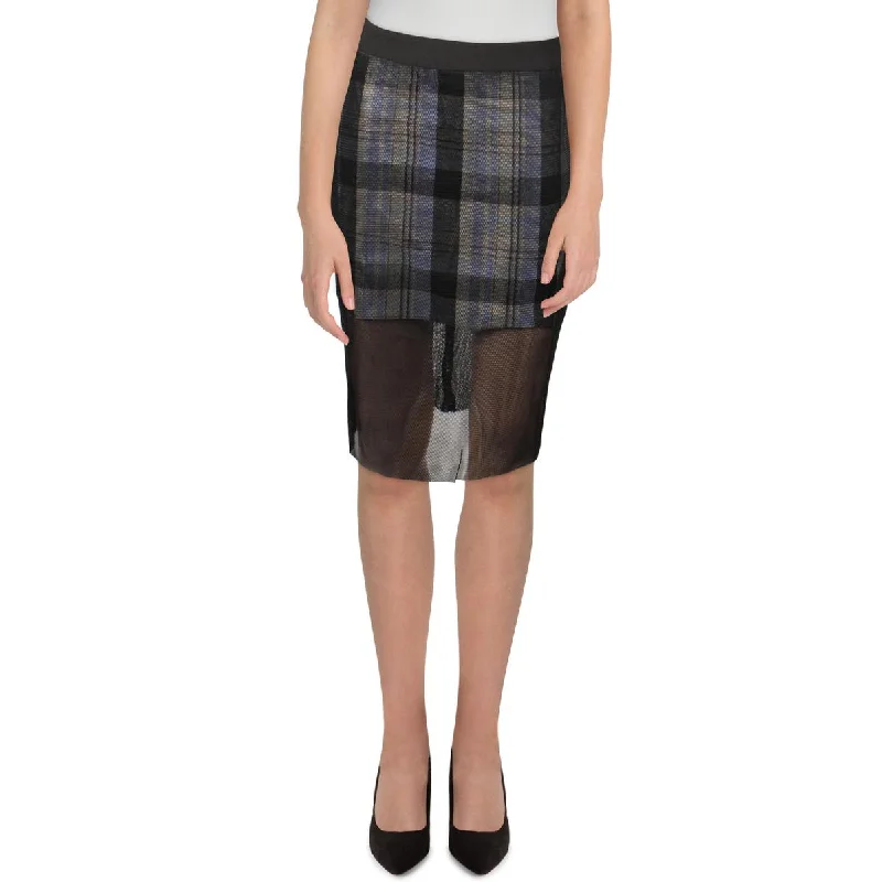 women's moisture-wicking formal skirtsWomens Mesh Plaid Pencil Skirt