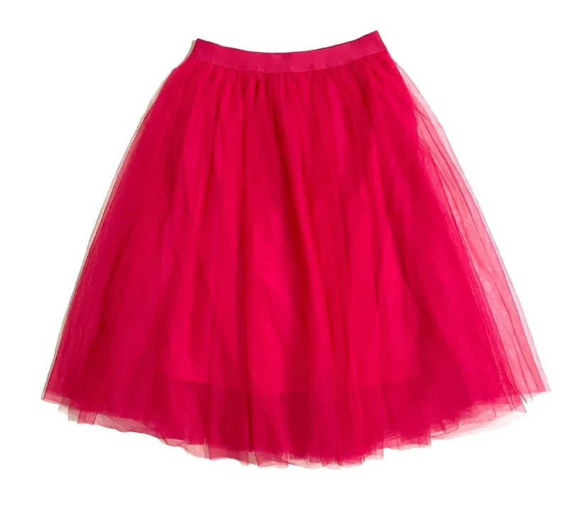 women's wrap skirtsWomen's Tulle Elastic Waist Midi Skirt In Hot Pink